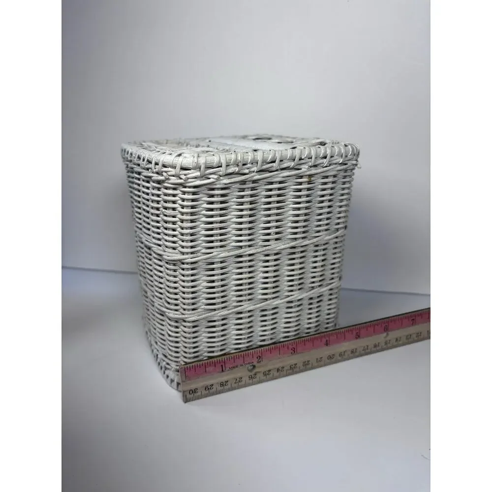 Vintage White Wicker Kleenex Box Cover MCM Shabby Chic Cottagecore